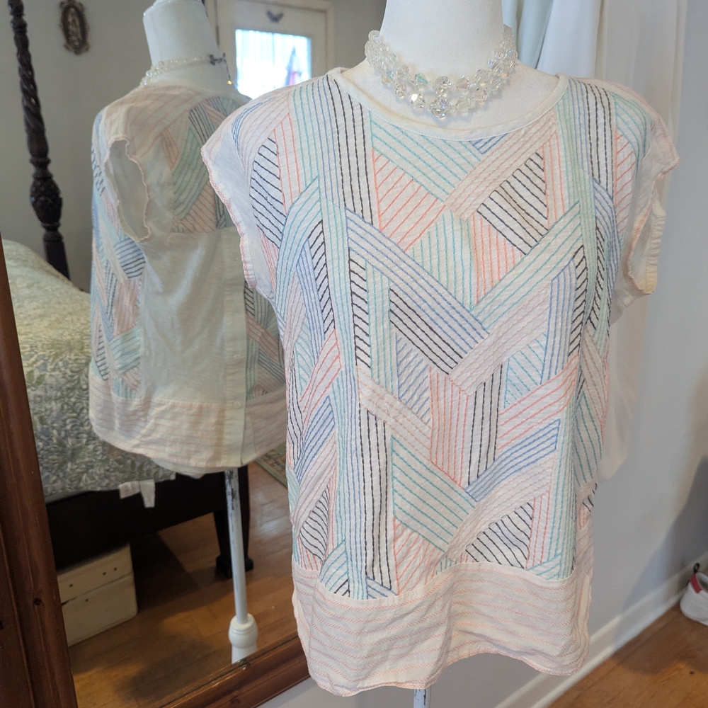💯% Cotton Akimi + Kin Striped Pastel Women's Blouse